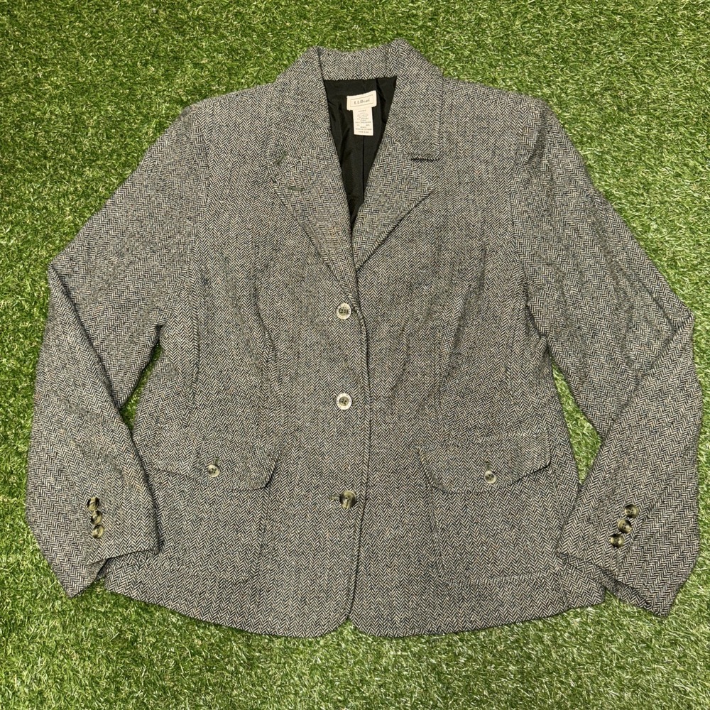 LL Bean Olive Wool Blend Misses  Blazer Sz XL